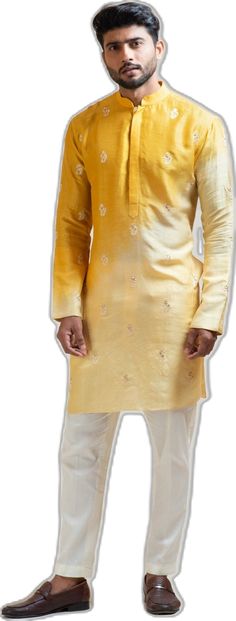 Ombre Yellow Embroidered Kurta Set Smriti - Fabilicious Fashion Indian Wedding Wear, Kurta Set, Fashion Shop, Wedding Wear, Cotton Pants, Classic White, Indian Wedding, White Cotton, Yellow