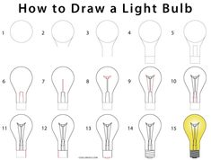 how to draw a light bulb with pictures on the page and instructions for drawing it