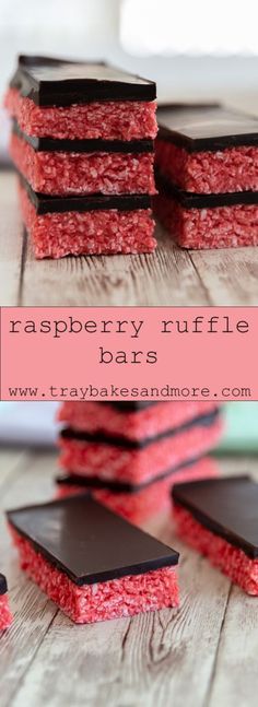 raspberry ruffle bars are stacked on top of each other