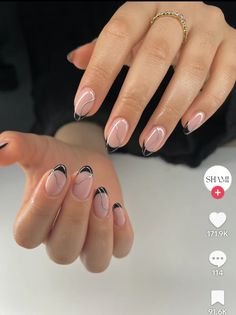 French Tips With Chrome, Short Almond French, Almond French Tips, French Tip Gel Nails, Acrylic Nails Almond Shape, Hello Nails, Subtle Nails, Short Almond, Blush Nails