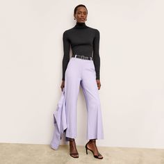 The Lani pant is a suiting trouser for suiting trouser skeptics. Wide through the leg but not quite a culotte, it features a mid rise, a slight crop, and a permanent crease for a look that’s equal parts crisp and easy. Made in China with fabric from Portugal. Fall Wide-leg Dress Pants For Tailoring, Fall Semi-formal Pantsuit With Trousers, Fall Business Pantsuit Trousers, Semi-formal Fall Pantsuit, Semi-formal Pantsuit For Fall, Chic Spring Pants, Fall Wide-leg Pantsuit For Workwear, Tailored Wide-leg Dress Pants For Spring, Tailored Dress Pants For Office In Fall