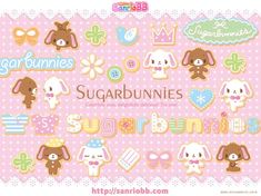 a pink background with various stickers on it's side and the words sugarbunni