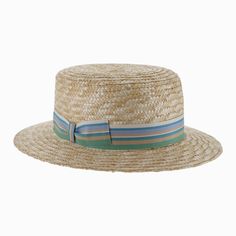 From casual events to high end affairs, the Belfry Trapani is perfect for Gatsby parties, the Kentucky Derby and more. Made of all natural straw, this boater/skimmer is lightweight and offers a cool, comfortable wearing experience. The club band in shades of blue and aqua gives this hat great summer appeal. Designed by Sorbatti Hats of Italy. FEATURESStyle: BoaterMaterial: Natural StrawDimensions: 3 1/2" Crown, 2 1/2" BrimBand: Grosgrain Ribbon Derby Hats For Men, Natural Woven Bohemian Boater Hat, Adjustable Natural Color Boater Hat, Luxury Handwoven Beach Fedora, Multicolor One-size Fedora Straw Hat, Upf 50+ Straw Hat Bands, Pork Pie Hat, Hat Size Chart, Pork Pie