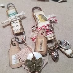 several key chains with tags attached to them