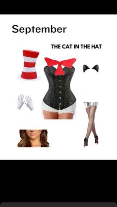 an advertisement for the cat in the hat, featuring stockings and corsets with hats on