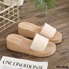 Olivia Mark - Platform Sandals with Chunky Heel, Stylish Woven Rope Design Cheap Platform Flip Flops For Summer, Crab Earrings, 2023 Beach, Female Sandals, Waterproof Beach Bag, Beige Wedges, Beige Flats, Shark Earrings, Beach Pillows