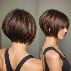 Chin Length Bob Back View, Short Layered Bob Hairstyles For Fine Hair, Corte Bob Corto Cara Redonda, Short Hair Back, Chin Length Haircuts, Short Hairstyles For Thick Hair, Brown Hair With Blonde Highlights, Haircuts For Medium Hair, Short Hair Haircuts