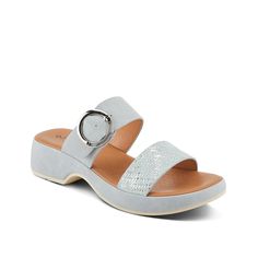 Patrizia-Fenna Sandal Leave an impression with every step you take wearing the Fenna sandal from Patrizia. Dual strap silhouette with metallic shine one strap and adjustable buckle design on the other strap, enhances the visual appeal of this platform slide sandal. Gray Non-slip Sandals For Summer, Gray Non-slip Sandals For Sports, Comfortable Gray Slip-on Sandals, Gray Non-slip Sport Sandals For The Beach, Gray Non-slip Synthetic Sandals, Platform Slides, Womens Summer Shoes, Every Step You Take, Womens Sandals Flat