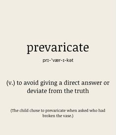 the words prevarciate are written in black and white on a beige background