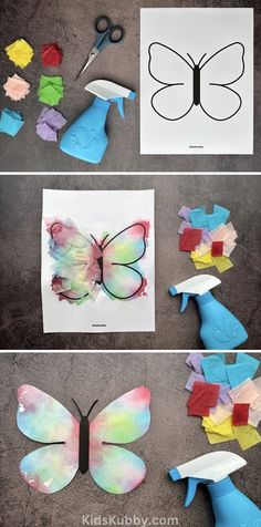 paper butterflies are cut out and placed on the ground to make them look like they have been