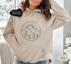 "Adventure Hoodie, Camping Hoodie, Hiking Hoodie, Adventure Sweatshirt, Hiking Hoodie, Hiking Sweatshirt, Mountain Hoodie, Camper Gift, Hoodies and Sweaters 📣 Please check all photos for details. 📣 Use \"Add message to Seller\" link on the checkout page to send a message or important details for your order. 📣 We use Bella Canvas and Gildan when we have a shortage of stocks. 📣 Our printing method is Decal Printing, Premium Vinyl and Heat Press. 📣 How Do I Order? - Please check all size chart Hiking Hoodie, Adventure Sweatshirt, Hiking Sweatshirt, Camping Hoodie, Gifts For Campers, Print Decals, Heat Press, Types Of Shirts, Bella Canvas