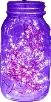 purple mason jar filled with fairy lights