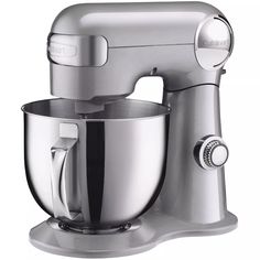 an image of a silver mixer on a white background