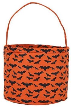 PRICES MAY VARY. BATS DESIGN - Black bats design on an orange background decorate the body of this bag with orange handle and bottom. All bags ship FLAT and are designed with safe kid friendly easy to carry handles. This decorative bag comes with easy open top access and not a fussy open and close drawstring DIY PERSONALIZATION - You can personalize, monogram, and embroider this adorable bag yourself with a name and/or initials using a machine or simple permanent marker GENEROUS SIZE - This Tric Halloween Bucket Fabric, Orange Basket, Bats Design, Halloween Trick Or Treat Bags, Bucket Tote Bag, Candy Bucket, Halloween Buckets, Bucket Tote, Birthday Gift Bags