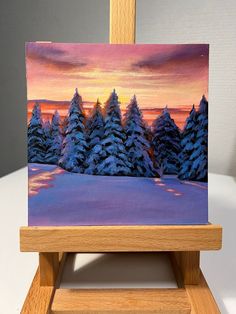 Winter Sunrise Painting, Christmas Paintings Landscape, Small Paintings Acrylic, Cute Paintings Acrylic, Canvas Square Painting, Mini Canvas Art Fall, Winter Owl Painting, Canvas Painting Ideas For Home Decor, Snow Painting Acrylic Winter Scenes Easy