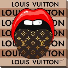 a louis vuitton poster with a red lips and tongue on it's face