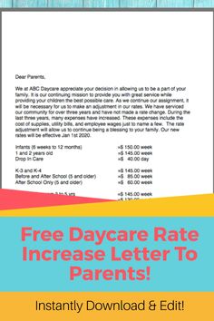 a letter to parents with the text free daycare rate increase letter to parents instantly downloaded and edit