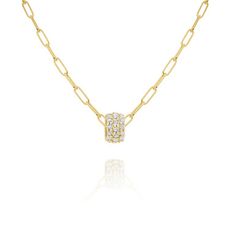 A beautiful pave rondel accented with 0.16 carats of round brilliant cut diamonds sits on a trending paperclip chain measuring 18 inches long. Diamond Necklace With Paperclip Chain And Oval Links, Diamond Necklace With Paperclip Chain, Luxury Diamond Paperclip Chain Necklace, Yellow Gold Diamond Necklace With Paperclip Chain, Diamonds Direct, Chain Diamond, Round Brilliant Cut Diamond, Paper Clip, Brilliant Cut Diamond