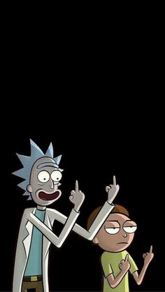 rick and mort pointing at each other in the dark