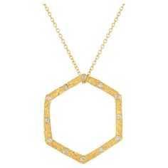 This diamond Hexagon Necklace is a stunning piece that combines modern design with timeless elegance. The necklace features a Hexagon adorned with diamonds scattered throughout creating a look that is both eye catching and sophisticated. Unique with our signature finish, hand made in 22k gold, with round brilliant cut diamonds. Perfect for everyday wear, layering with other necklaces from our collection and make the perfect gift! Part of the Goddess Collection The ultimate in feminine power. Thi Hexagon Necklace, Hexagon Diamond, Feminine Power, The Goddess, Divine Feminine, 22k Gold, Round Brilliant Cut Diamond, Round Brilliant Cut, Round Brilliant