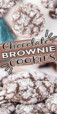 chocolate brownie cookies are stacked on top of each other with the title above it