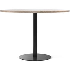 a round table with a black base and a marble top on an isolated white background