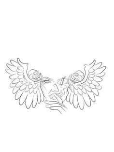 a drawing of a woman's face with wings