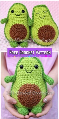 two crocheted stuffed animals are shown with the words free crochet pattern