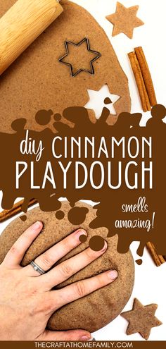 Pictures of homemade cinnamon play dough with the words "DIY Cinnamon Play Dough - Smells Amazing!" Fall Play Dough, Cinnamon Play Dough, Gingerbread Playdough, Christmas Play Dough, Play Dough Recipes, Play Dough Gift, Scented Play Dough, Play Dough Recipe, Diy Cinnamon