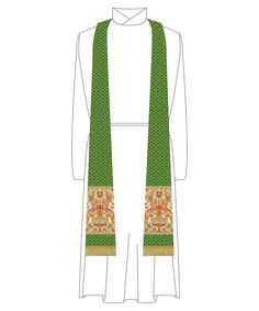 Simple elegance in a beautifully tailored Tapestry Clergy Stole Features: Simple Latin Cross at clergy stole ends. Fringe Bottom Tapered Stole Style 53" finished length Romsey Brocade (other fabric options available upon request) Tapestry Orphrey Bands Color Options: Ivory Green, Red, Violet Note: Please allow 3 to 8 weeks for order lead time as each stole is handmade one at a time. Please contact us by email if you have questions about the order lead time or for any custom requests. If the stol Formal Silk Dupatta With Embroidered Border, Elegant Wedding Scarves With Motifs, Elegant Ceremonial Dupatta With Woven Motifs, Elegant Brocade Dupatta With Woven Motifs, Formal Dupatta With Traditional Drape And Motifs, Elegant Shawl With Embroidered Border For Traditional Ceremonies, Formal Pashmina Shawl With Traditional Drape, Elegant Green Ceremonial Dupatta, Formal Silk Dupatta With Motifs