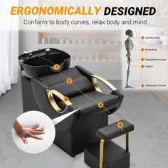 an ergonomically designed chair is shown with instructions on how to use it