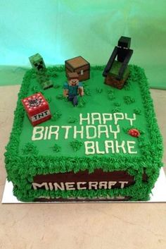 a birthday cake made to look like minecraft