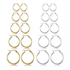 PRICES MAY VARY. 316L Surgical Steel hoop earrings：These small silver gold earrings hoops are made of 316L Surgical Steel, hypoallergenic,Nickel Free and lead, which are gentle to skin. These gold hoop earring are ideal for sensitive ears.The Clasp is Flexible, silver hoops small are Light weight and Super Easy to Wear and Take off, Cartlidge Earrings, Gold Earrings Hoops, Silver Gold Earrings, Small Gold Hoop Earrings, Dainty Hoop Earrings, Cheap Earrings, Small Gold Hoops, Tragus Earrings, Hoop Earring Sets