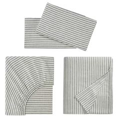 three pieces of grey and white striped linen