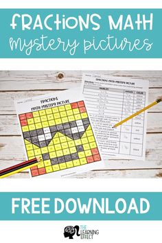 a crossword puzzle with the words fractions math mystery pictures and free printable worksheet