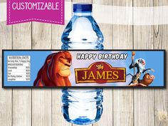 the lion king water bottle label is shown