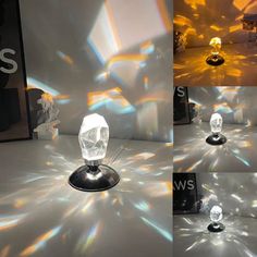 three different shots of the same object in various stages of being photographed with their own light source