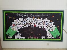 a bulletin board that has been decorated with stickers