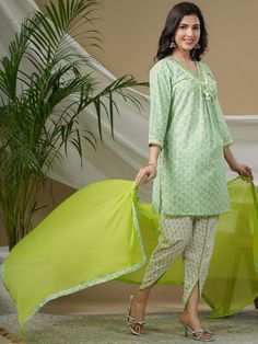 Party Wear, Summer Green, White and Off White color Cotton fabric Salwar Kameez : 1889464 Party Wear Salwar, Summer Green, Thread Work, Off White Color, White Style, Salwar Kameez, Suits For Women