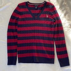 Ralph Lauren Sweater Red And Blue Striped Never Worn In Great Condition No Stains / Rips Smoke And Pet Free Home Ralph Lauren Sweater, Ralph Lauren Tops, Fit Inspo, Red Sweaters, Blue Sweaters, Fitness Inspo, Colorful Sweaters, Blue Stripes, Polo Ralph