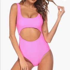 New With Tags! Ekouaer Rose Pink Cutout Hallow One Piece Bikini Swimsuit Size Large Runs Small Cutout One Piece Monokini Swimwear For Women Is Wire Free With Removable Padding Backless High Rise Material: 82% Polyamide And 18% Elastane Pink Lined One-piece For Party, Pink Sleeveless One-piece For Beach Party, Summer Pink Party One-piece, Pink Cutout Sleeveless Swimwear, Pink One-piece Bodysuit For Beach Party, Pink Bodysuit For Beach Party With Lined Body, Cutout One Piece, Cheeky One Piece Swimsuit, Swimwear For Women