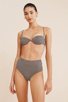 Patterned with nostalgic gingham, the Piper Top features a sweet-heart neckline, thin straps and a clasp fastening at the back. Underwire is present to provide shape and support. Pair it with the matching Piper Bottoms. Adjustable thin straps Underwire cup Soft removable padding Premium gold hardware Moderate coverage Lined Material: 50% Polyester 41% Polyamide 9% Elastane Made in a SEDEX certified factory 1960s Swimsuit Bikinis, 50s Swimsuit, High Waisted Bathing Suits, Summer Girl, High Waist Fashion, Lovely Clothes, Sweet Heart, Sleepwear & Loungewear, Beach Wears