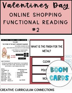 valentine's day online shopping functional reading activity for kids with text overlay that says, valentine's day online shopping functional reading