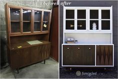 before and after pictures of an old china cabinet