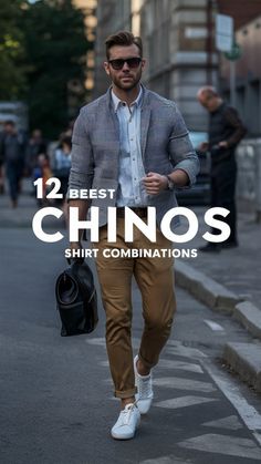 Explore 12 of the best chinos and shirt combinations for men, offering stylish and versatile looks perfect for any occasion.  #MensFashion #ChinosAndShirt #FashionInspo #ChicStyle #WardrobeEssentials #EffortlessStyle #StyleInspiration #SmartCasual #TrendyLooks #VersatileFashion Slim Chinos Men Outfit, Men Fall 2024 Outfits, Italy Outfit Men’s, Navy Blue Chinos Men Outfits Casual, Mens Brown Chinos Outfit, Men Chinos Outfit Casual, Chinos Outfit Mens, Outfits With Chinos For Men, Men’s Khaki Chino Outfits