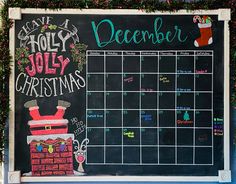 a chalk board with a christmas calendar on it