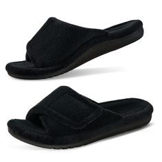 PRICES MAY VARY. 【ARCH SUPPORT SLIPPERS FOR WOMEN】:Fuzzy adjustable open toe design with ultimate soft micro-terry coral fleece upper could give your sensitive feet a customized comfort,keep feet breathable and cozy especially in summer.Hook-and-loop velcro closure make the orthotic slippers suitable for different foot types,no matter you have narrow or wide feet, or a high instep. 【SUPPORTIVE SLIPPERS FOR WOMEN 】:Features arch support,cushioned pad and deep heel cup to build the most comfortabl Support Slippers, Slippers For Ladies, Fuzzy Sandals, Slippers With Arch Support, Fuzzy Slides, Comfy Slippers, Slide Slippers, Slippers For Women, Heel Pain