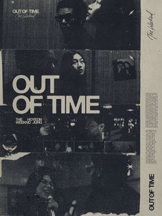 the cover art for out of time, which is featured in black and white images