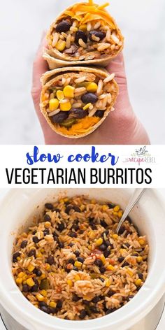 slow cooker vegetarian burritos with beans and corn