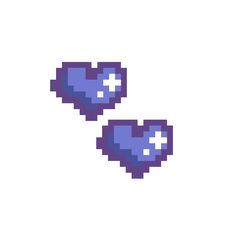 two pixel heart shaped objects are shown in purple and blue colors on a white background